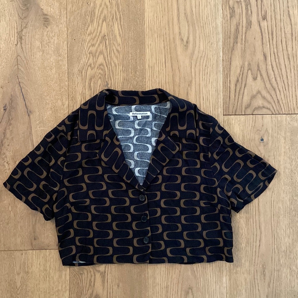 Reformation Black and Gold Patterned Noah Crop Top - Picture 5 of 8